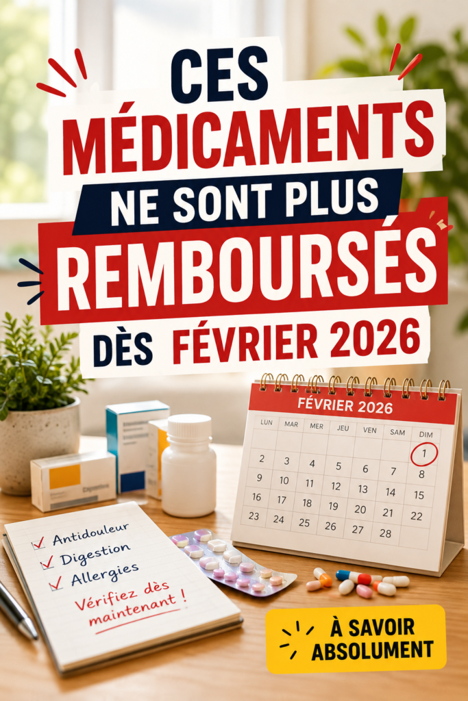 Médicaments en boîte sur une table, soulignant les changements de remboursement en 2026.