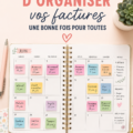 Une femme souriante organiser ses factures sur son bureau