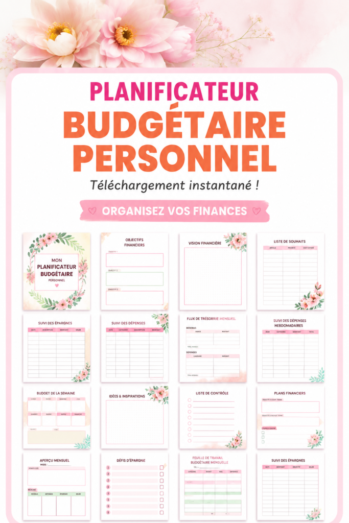 Image d'un planificateur de budget ouvert avec des stylos colorés, symbolisant la gestion des finances personnelles.