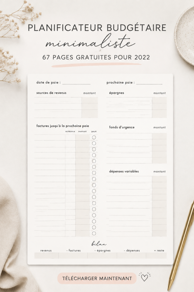 Planificateur de budget minimaliste gratuit sur fond pastel
