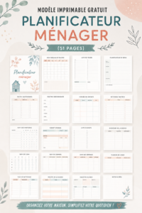 Planificateur ménager imprimé avec différentes sections pour une meilleure organisation