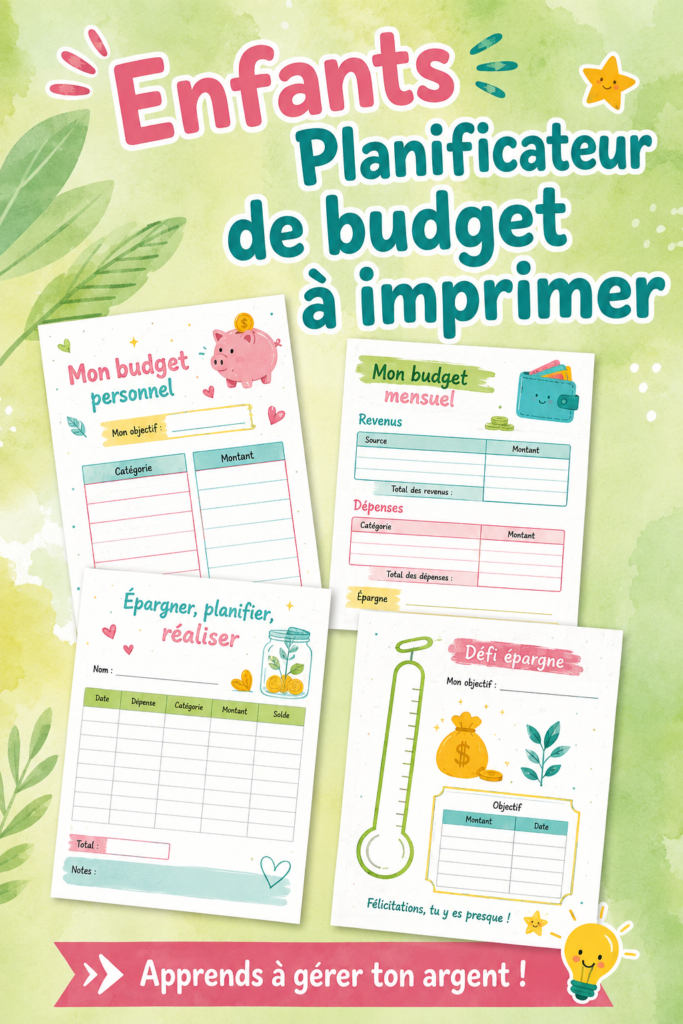 Un enfant examinant un planner de budget coloré pour apprendre la gestion de l'argent.