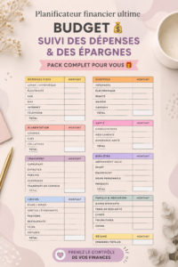 Un planner financier ouvert avec des notes et un stylo sur un bureau, illustrant l'organisation des finances