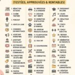 Visuel d'une femme examinant des options de side hustle en 2026, entourée d'objets symboliques de l'entrepreneuriat.
