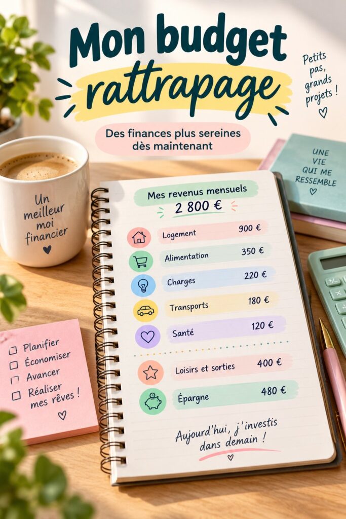 Femme consultant son budget catchup sur un ordinateur portable.