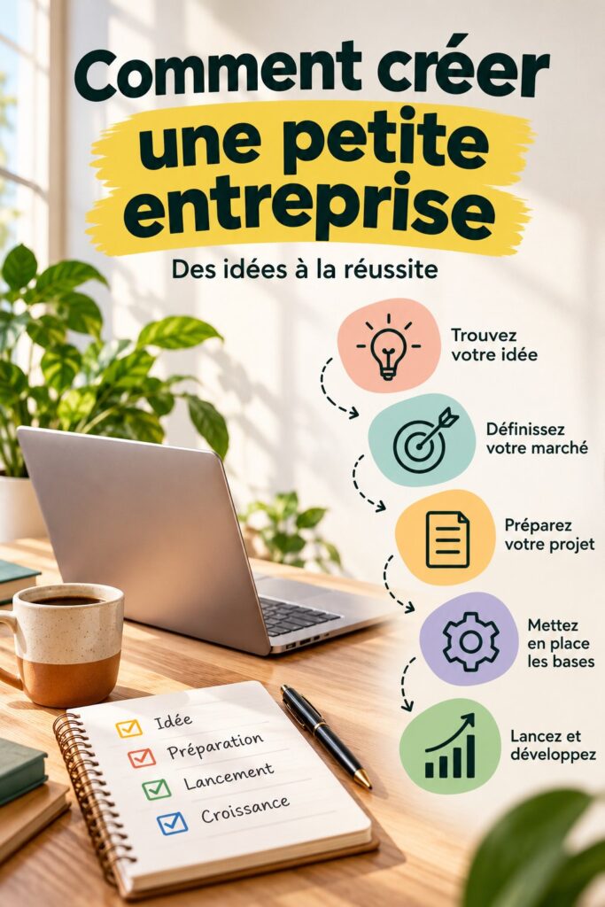 Femme souriante avec un ordinateur portable travaillant sur son projet d'entreprise.