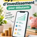 Femme utilisant une application d'investissement sur son téléphone, souriante et confiante.