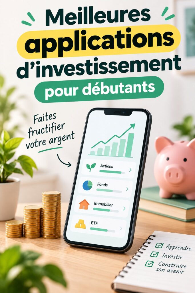 Femme utilisant une application d'investissement sur son téléphone, souriante et confiante.